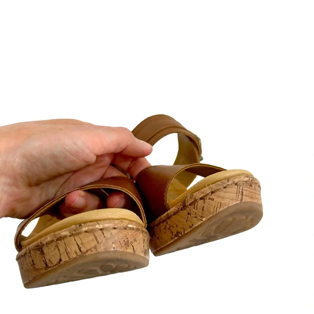 BOC Born Concepts Brown Pounce Double Strap Cork Wedge Heels, Size 8M